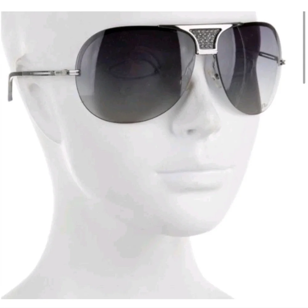 CHRISTIAN DIOR Silver and Black Aviator Sunglasses